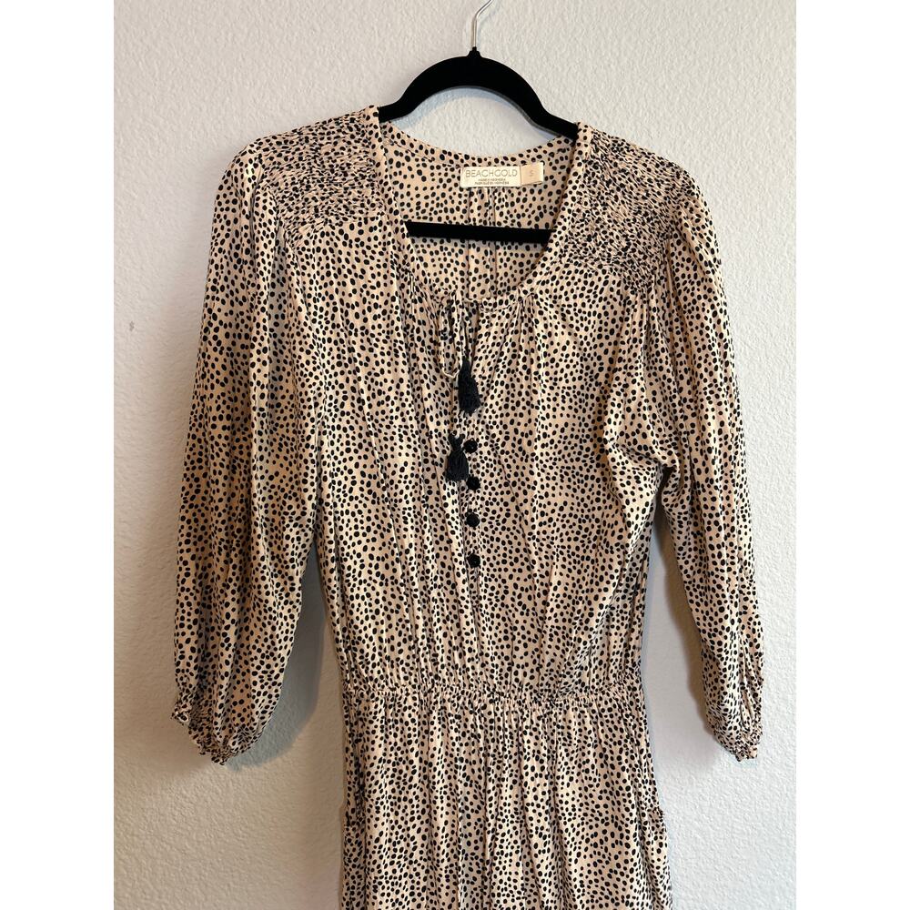 Anthropologie Beachgold | Tan/Black Polka Dot Half Sleeve Romper | Small - Picture 4 of 14